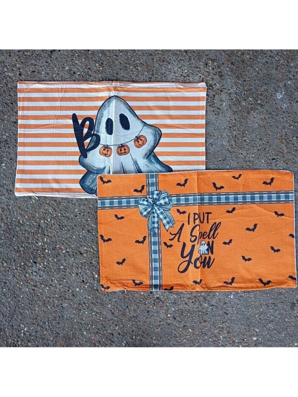 2/$20 Halloween Ghost & Orange Bat Long Pillowcase Covers, Set Of 2